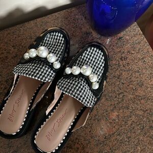 Betsey Johnson Houndstooth Pearl Embellished Loafers